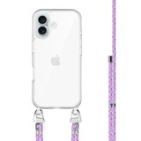 xoxo Wildhearts Coque transparente avec cordon court iPhone 16 Plus - violet