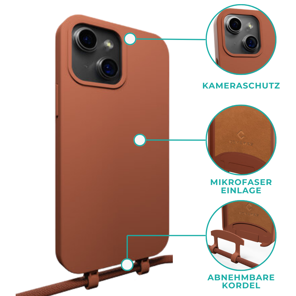 Coverzs Coverzs Coque en silicone avec Cordon iPhone 14 Plus (marron)