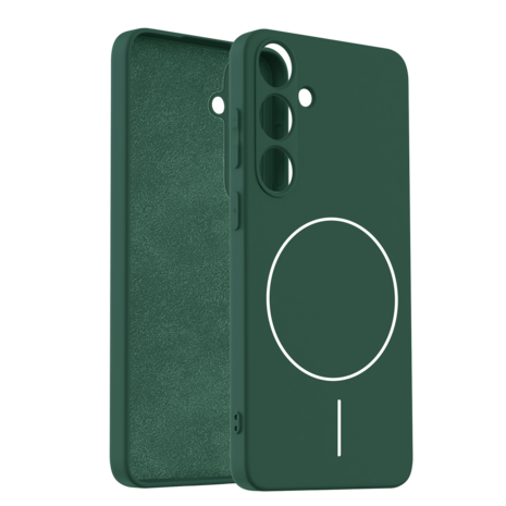 Coverzs Coverzs Coque MagSafe en silicone 'slim' Samsung Galaxy S25 Plus (vert foncé)