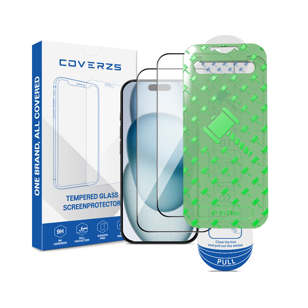 Coverzs Coverzs iPhone 15 Plus Tempered Glass protecteur d'écran avec cadre (2-Pack)