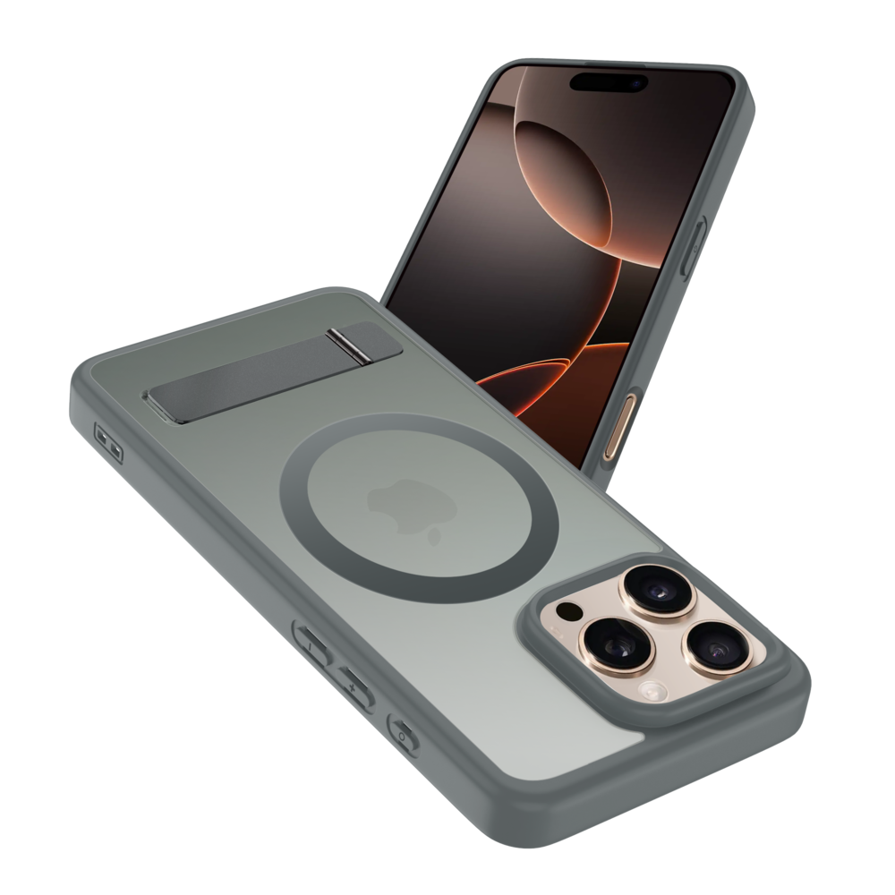 Coverzs Coverzs iPhone 16 Pro matte MagSafe case avec debout (gris)