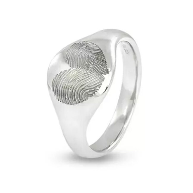 412-W14-Heart Signet ring fingerprint heart  SeeYou 14krt. WG