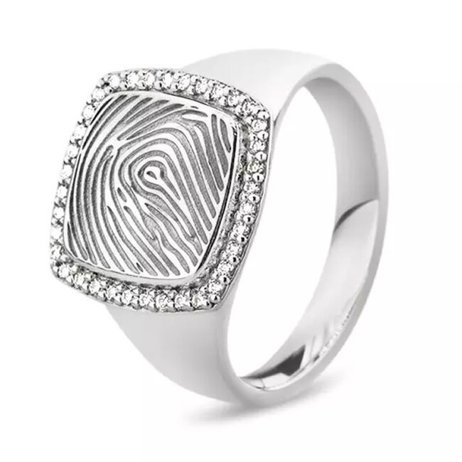 465-W14Z Square signet&ash ring SeeYou 14krt. WG+Zirkonia