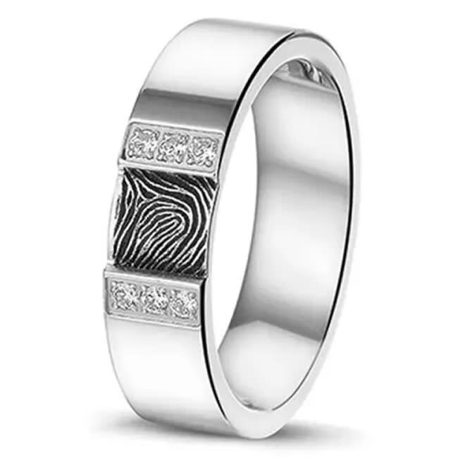 409-S-W14Z Polished Gem Fingerprint Ring SeeYou 14krt WG+Zirkonia