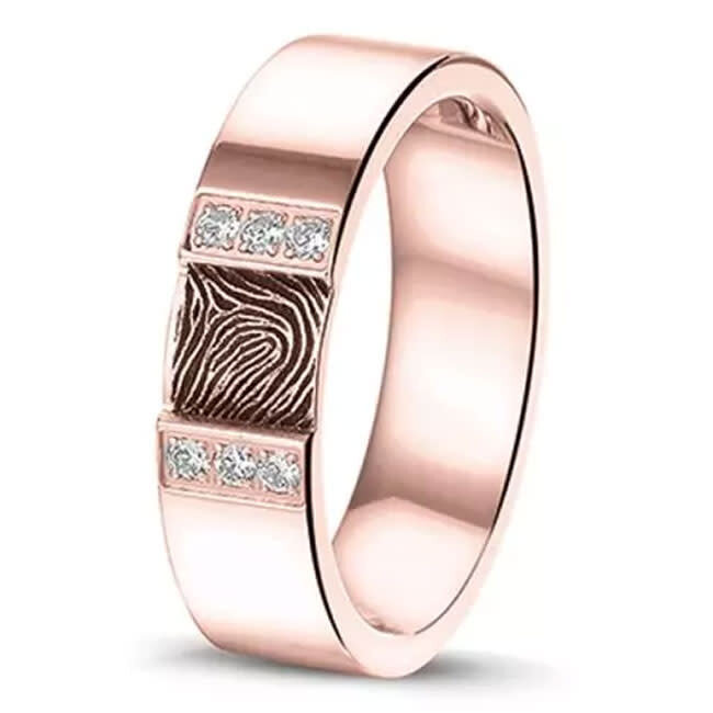 409-S-R14D Polished Gem Fingerprint Ring SeeYou 14krt RG+Diamant