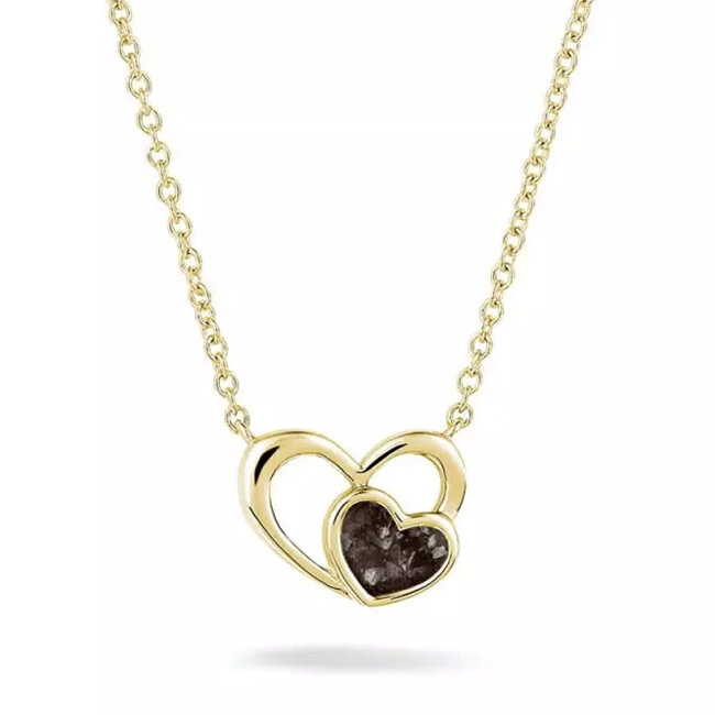 602-Y14 Double Heart Yellow Plated Necklace SeeYou 14krt GG