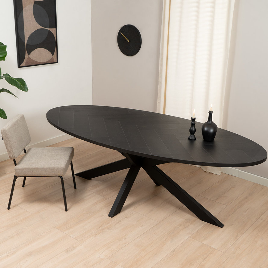 Esstisch oval Fischgrät Joren PVC 240 x 110 cm schwarz