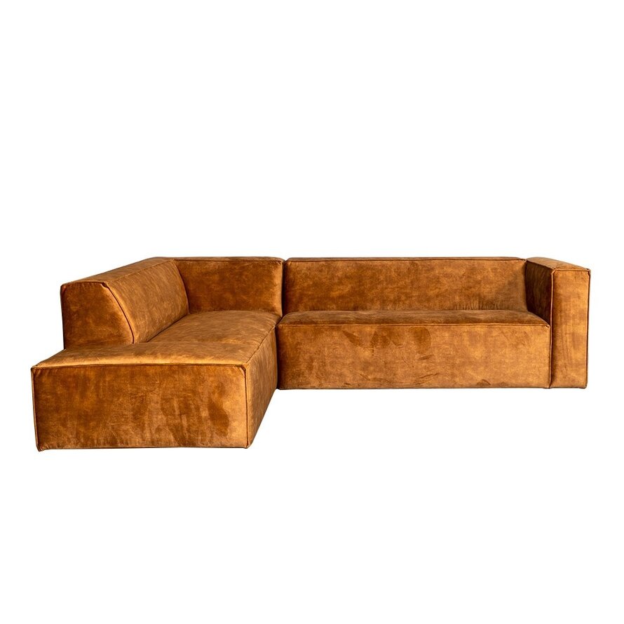 Ecksofa Memphis Samt ockergelb/cognac links