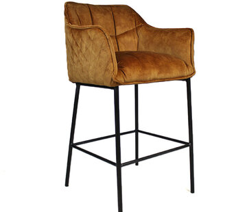 Bronx71 Barstuhl Samt Jayron mit Armlehne ockergelb/cognac 82 cm