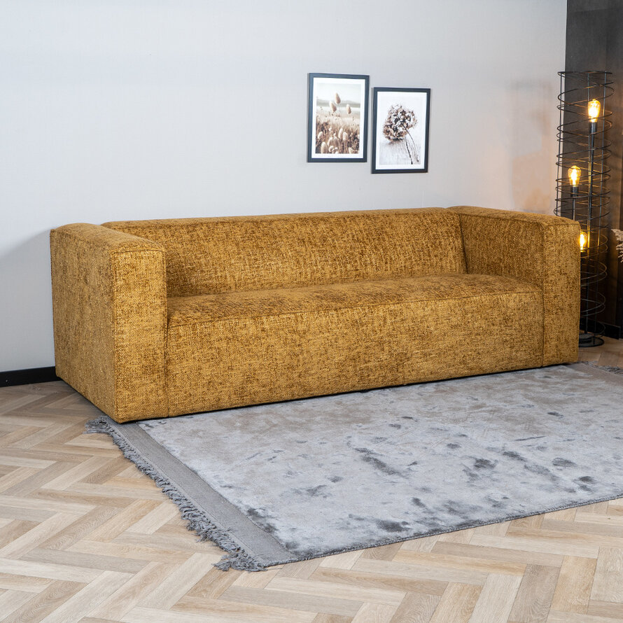 Chenille Sofa Memphis 3-Sitzer ockergelb/cognac