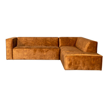 Bronx71 Ecksofa Memphis Samt ockergelb/cognac rechts