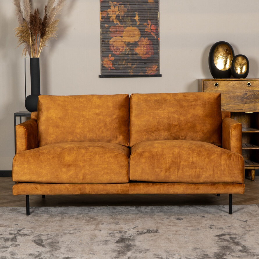 Samt Sofa Denver 2,5-Sitzer ockergelb/cognac