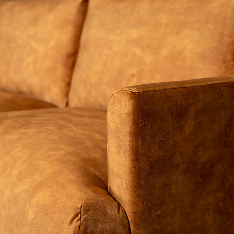 Samt Sofa Denver 2,5-Sitzer ockergelb/cognac