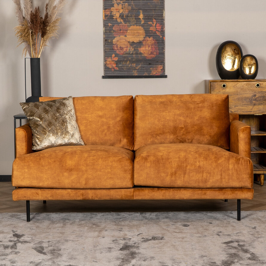 Samt Sofa Denver 2,5-Sitzer ockergelb/cognac