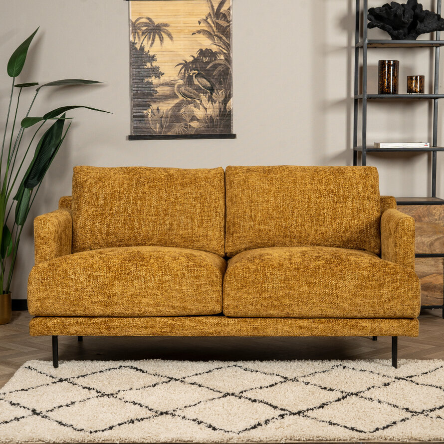 Chenille Sofa Denver 2,5-Sitzer ockergelb/cognac