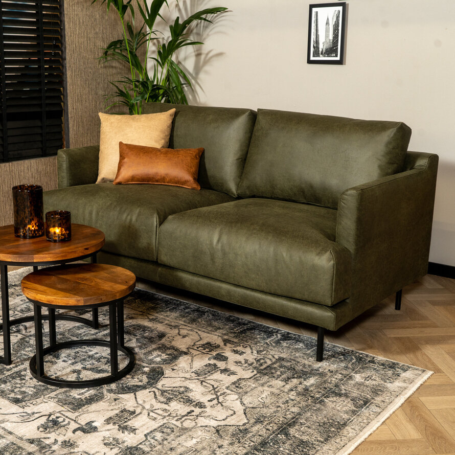 Leder Sofa Denver 2,5-Sitzer olivgrün