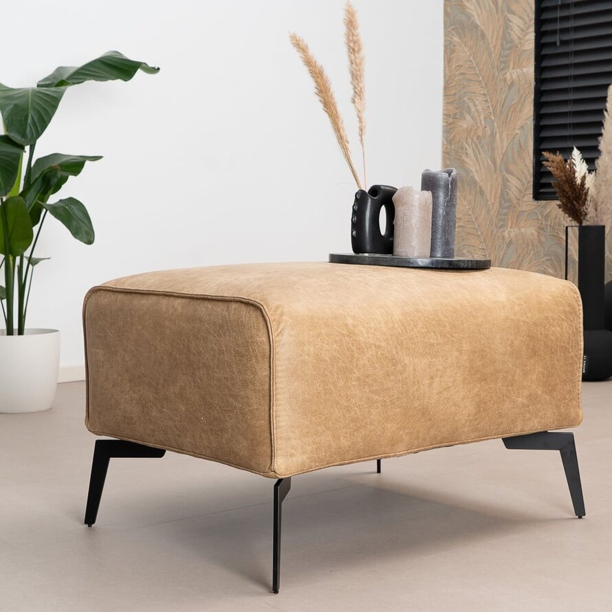 Leder Hocker Vegas rechteckig beige