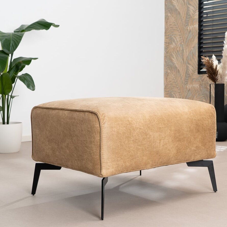 Leder Hocker Vegas rechteckig beige