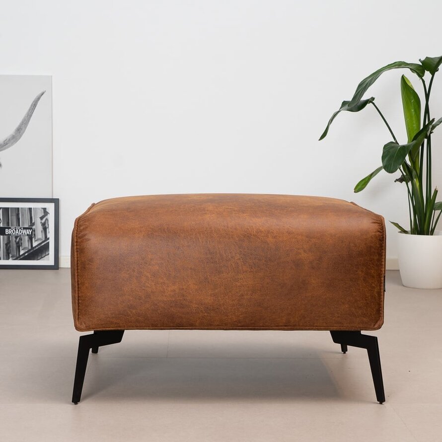 Leder Hocker Vegas rechteckig cognac