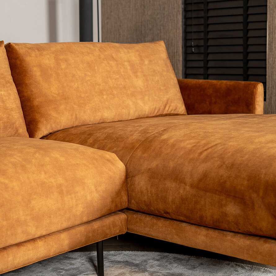 Ecksofa Denver Samt ockergelb/cognac rechts