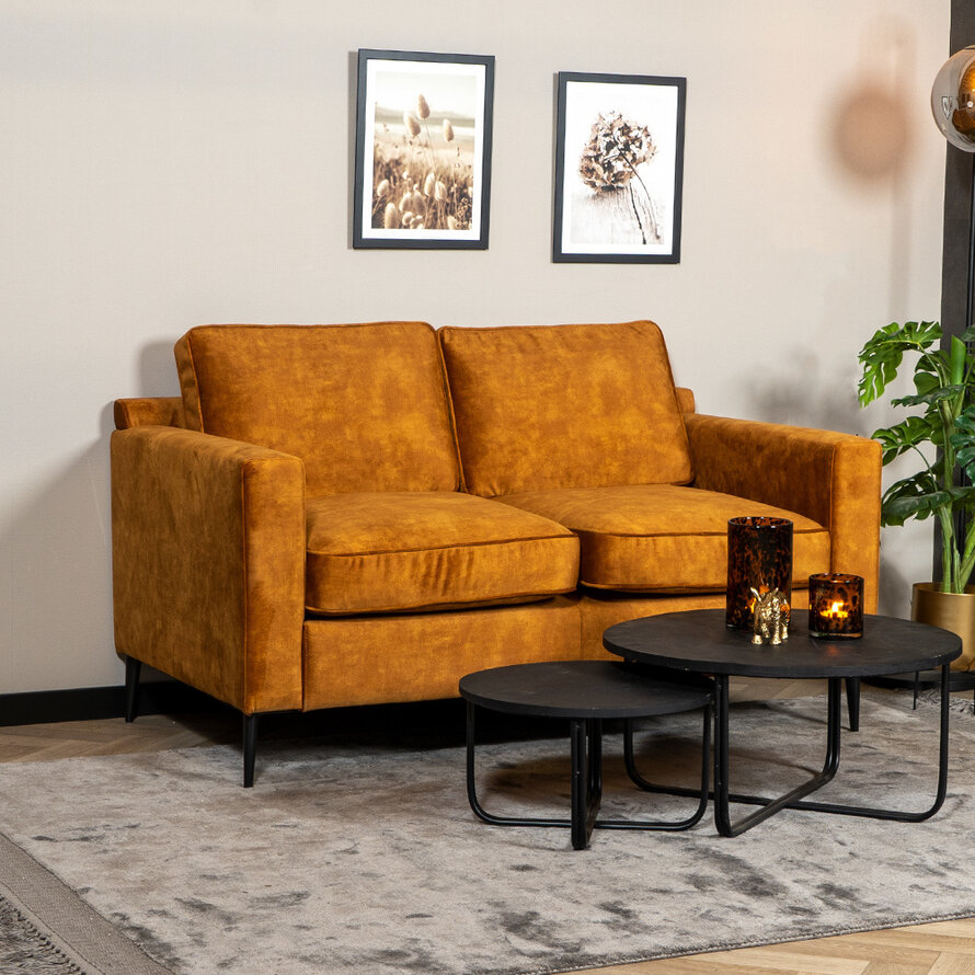 Samt Sofa 2-Sitzer Florida ockergelb/cognac