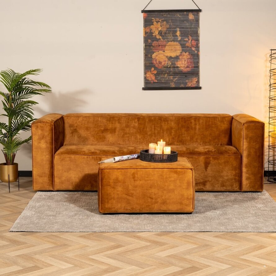 Leder Hocker Memphis rechteckig anthrazit