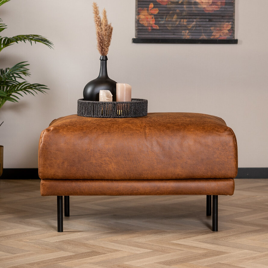 Leder Hocker Denver rechteckig cognac