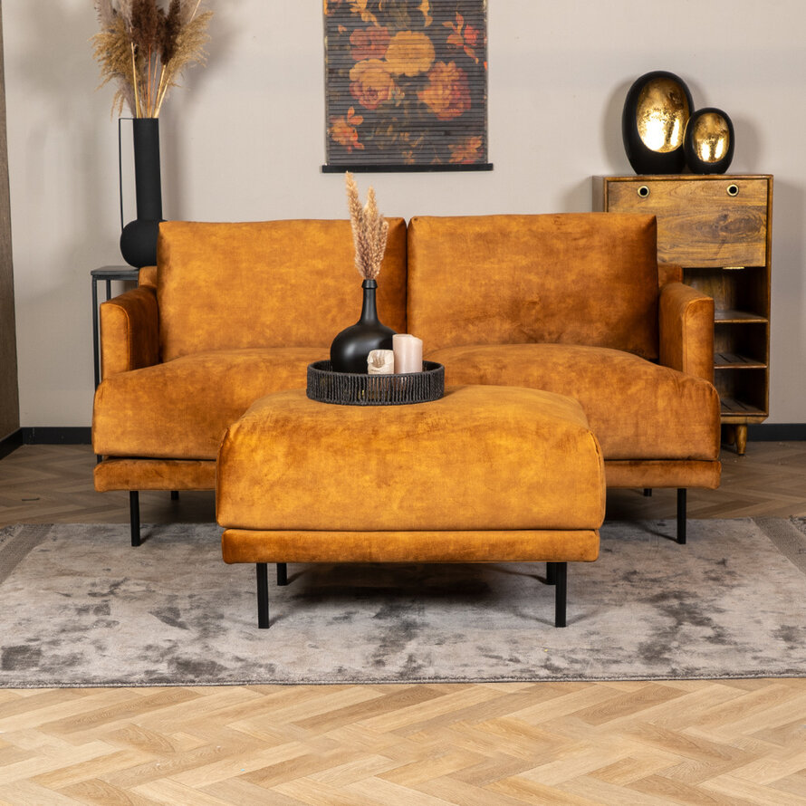 Leder Hocker Denver rechteckig cognac