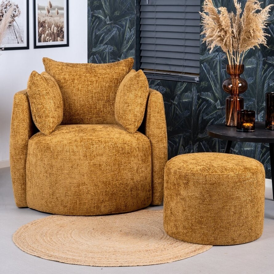 Hocker Feline Chenille ockergelb/cognac