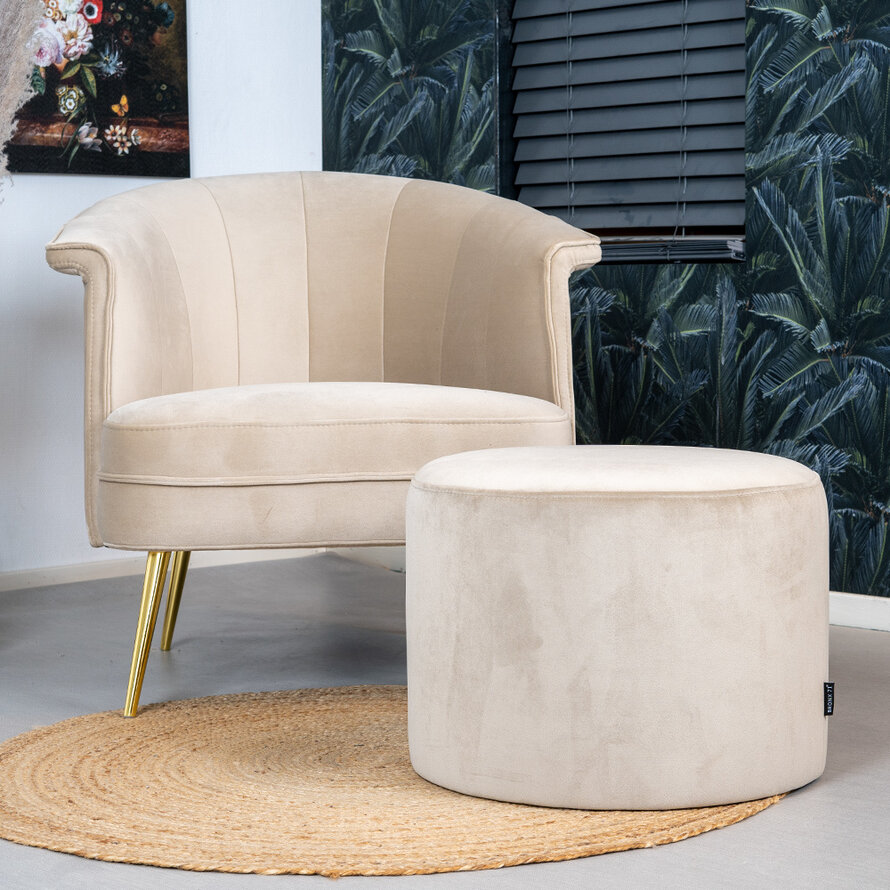 Samt Hocker Anna rund creme