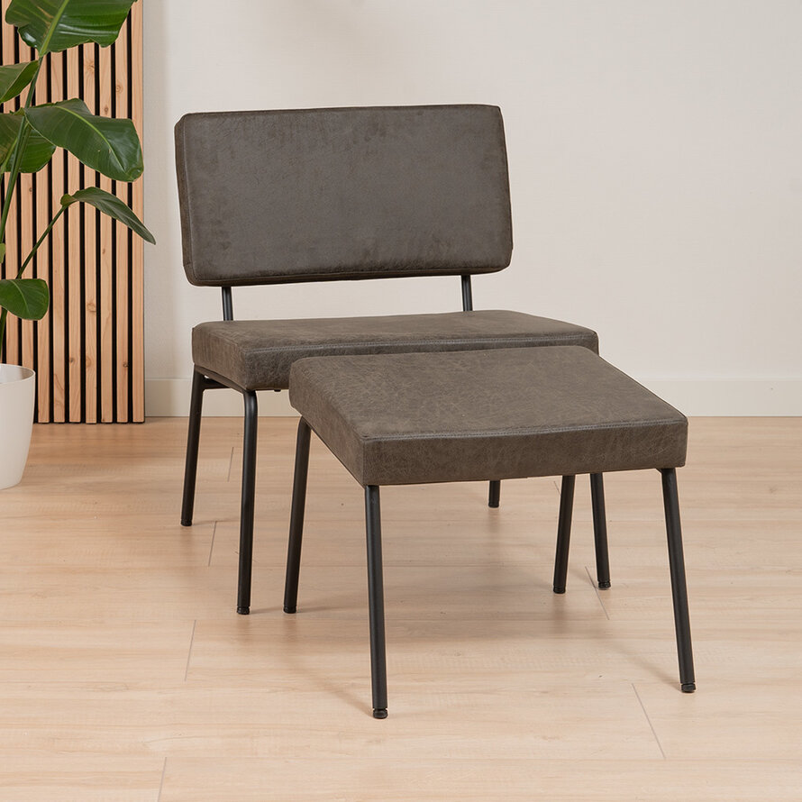 Sessel Espen mit Hocker Eco-Leder anthrazit