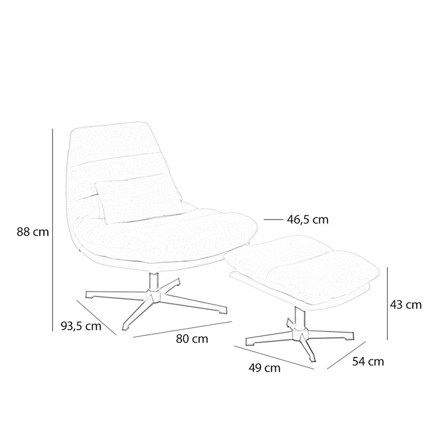 Sessel mit Hocker Cristo Leinen drehbar kupfer