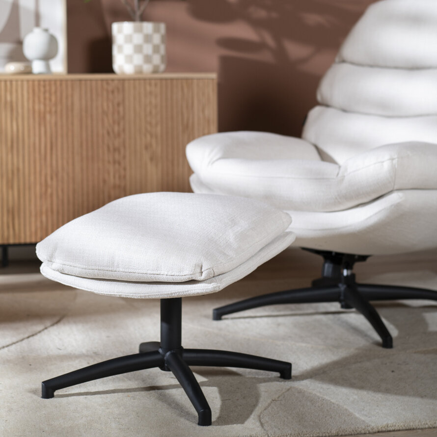 Sessel mit Hocker Palma Leinen drehbar Off white