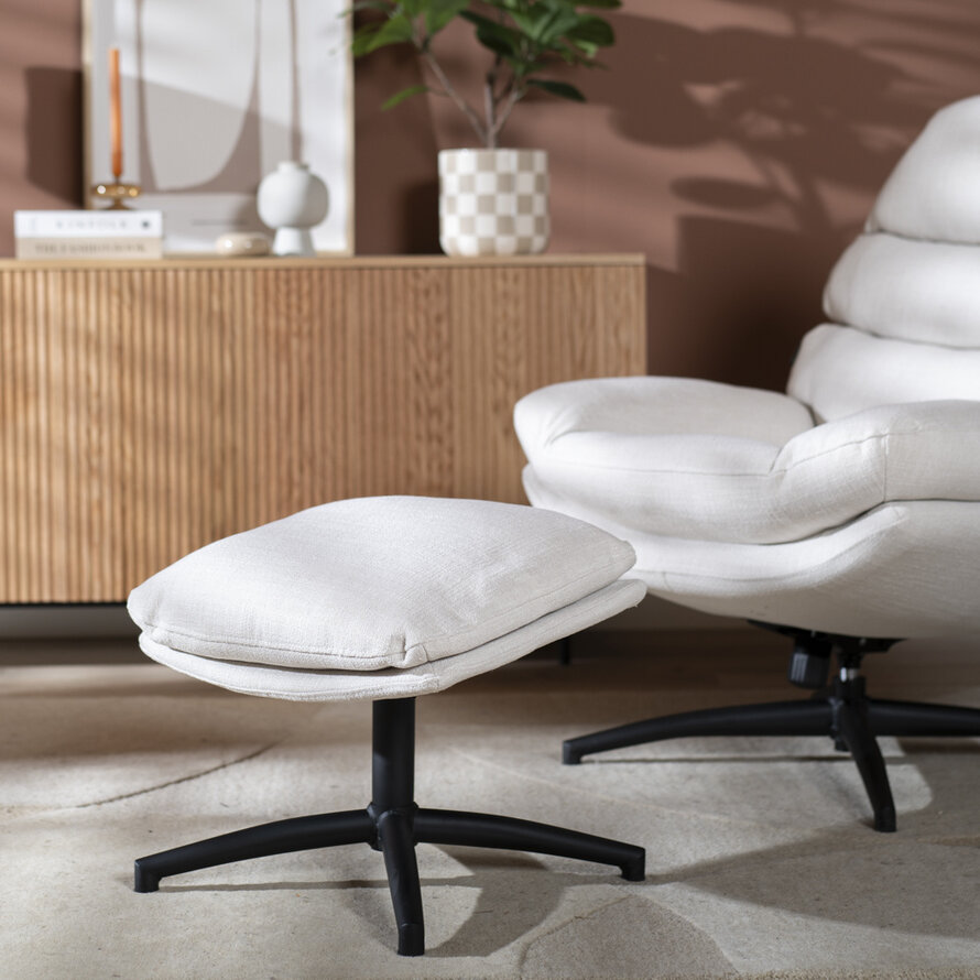 Sessel mit Hocker Palma Leinen drehbar Off white