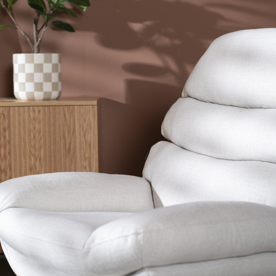 Sessel mit Hocker Palma Leinen drehbar Off white