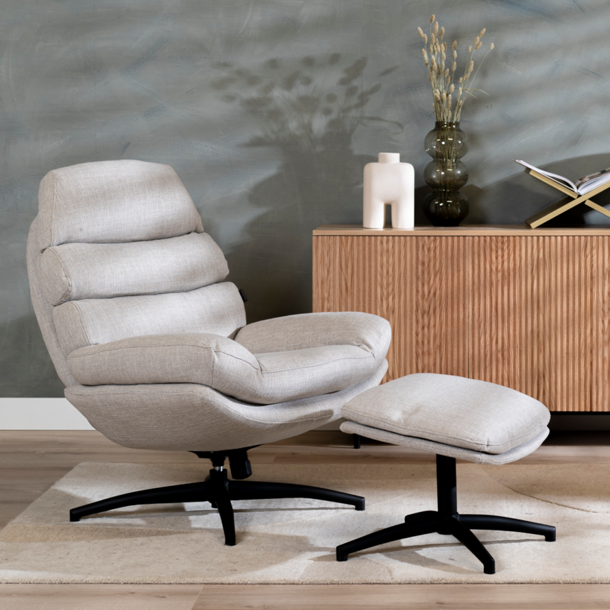 Sessel mit Hocker Palma Leinen drehbar taupe