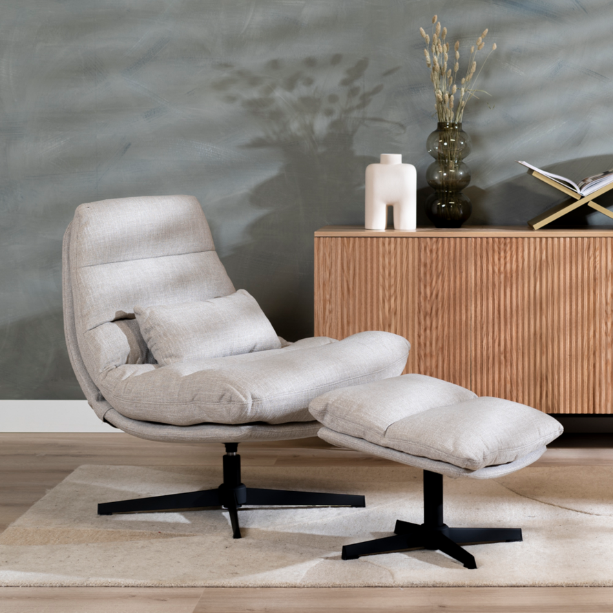Sessel mit Hocker Cristo Leinen drehbar taupe