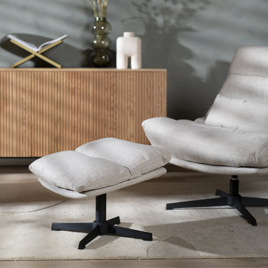 Sessel mit Hocker Cristo Leinen drehbar taupe