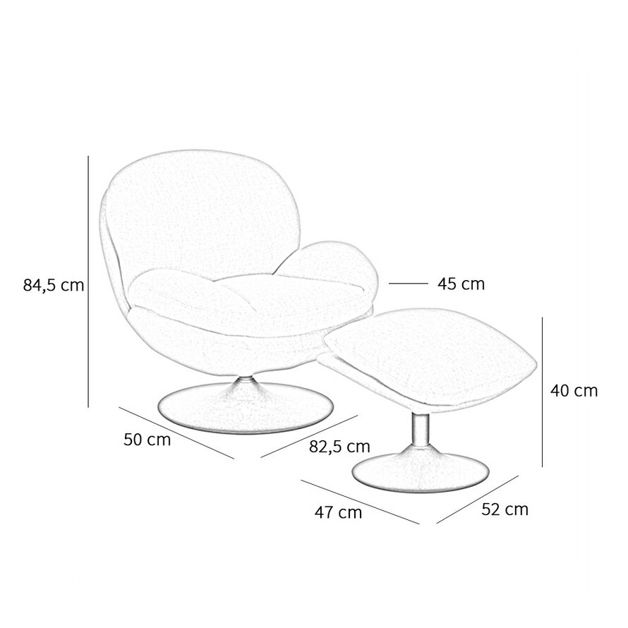 Sessel mit Hocker Isobel Leinen drehbar kupfer