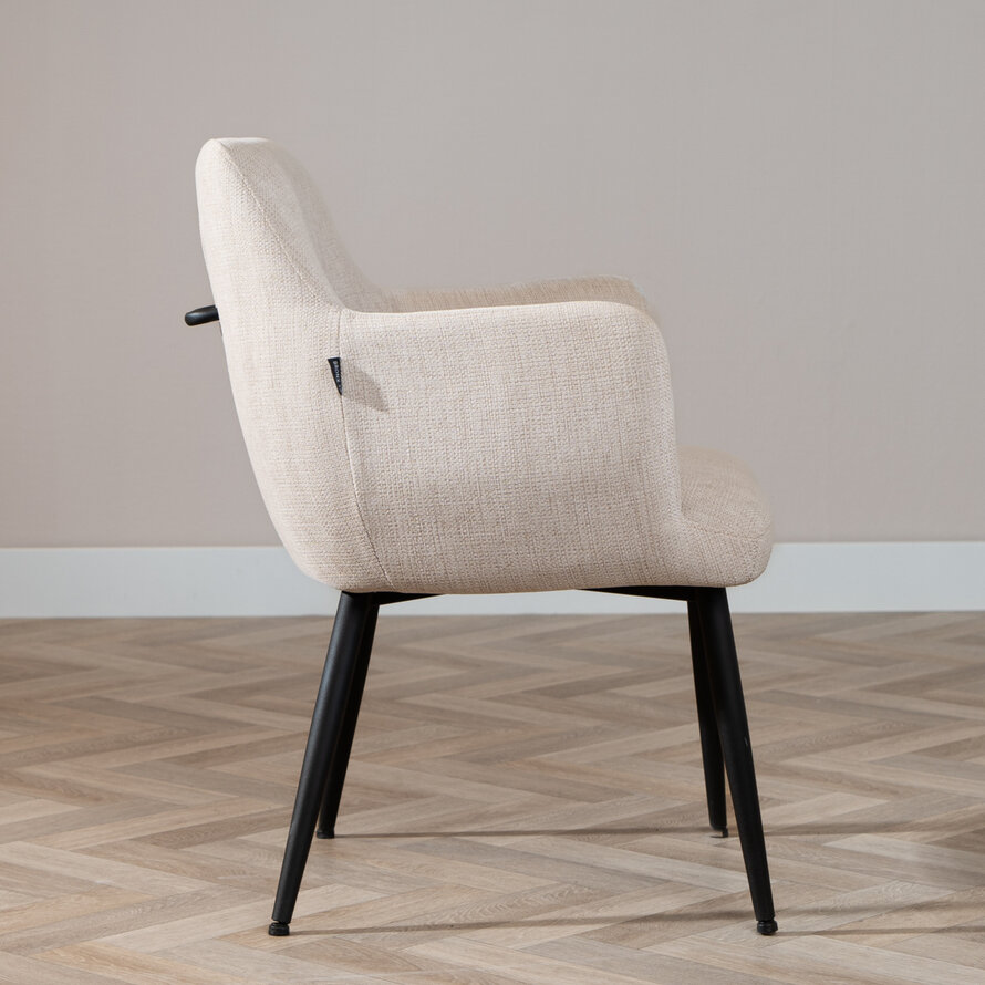 Esszimmerstuhl Lars recycelter Stoff mit Armlehne beige