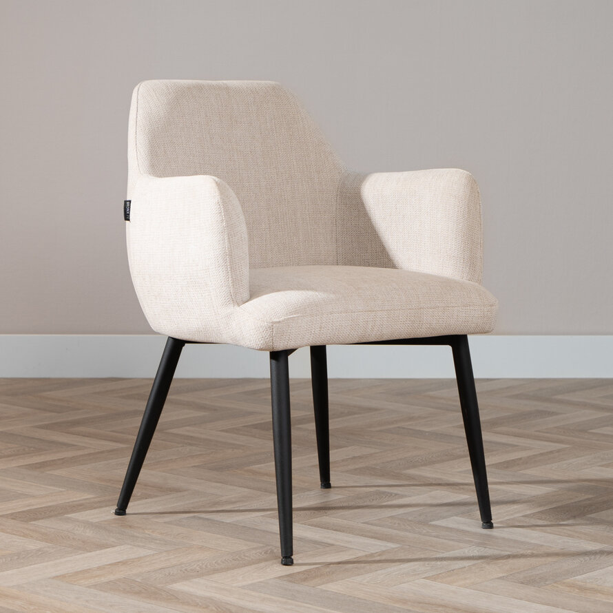 Esszimmerstuhl Lars recycelter Stoff mit Armlehne beige