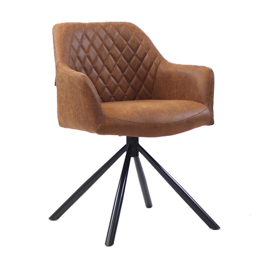 Polsterstuhl Leder Dex  180° Drehbar mit Armlehne Cognac