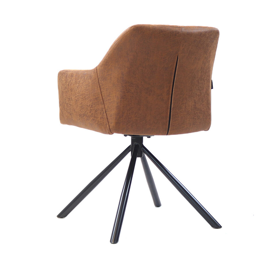 Polsterstuhl Leder Dex  180° Drehbar mit Armlehne Cognac