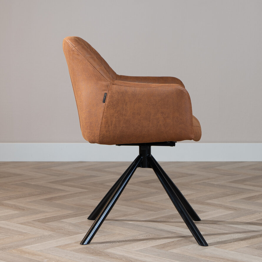 Polsterstuhl Leder Dex  180° Drehbar mit Armlehne Cognac