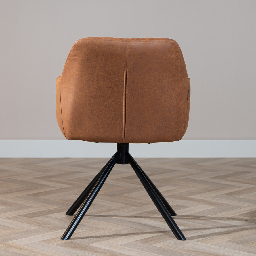 Polsterstuhl Leder Dex  180° Drehbar mit Armlehne Cognac