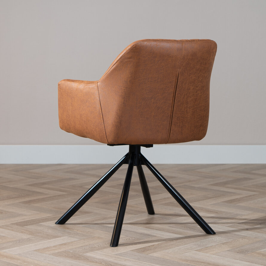 Polsterstuhl Leder Dex  180° Drehbar mit Armlehne Cognac