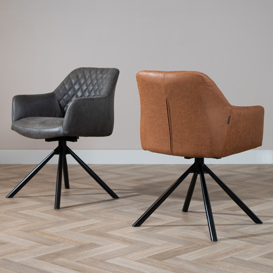 Polsterstuhl Leder Dex  180° Drehbar mit Armlehne Cognac