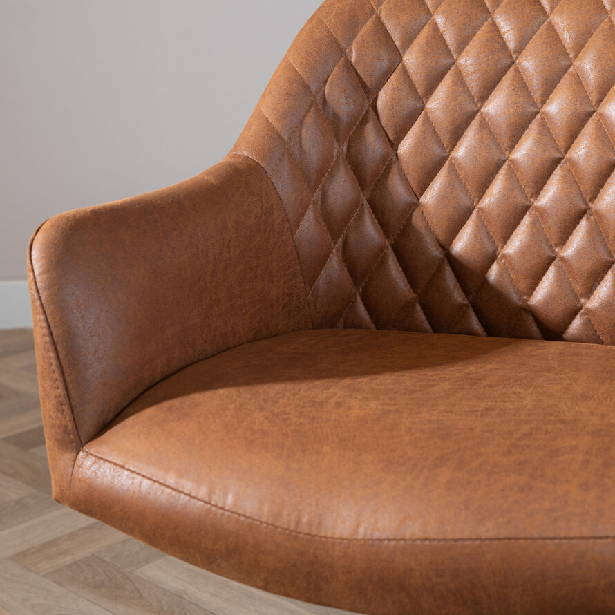 Polsterstuhl Leder Dex  180° Drehbar mit Armlehne Cognac