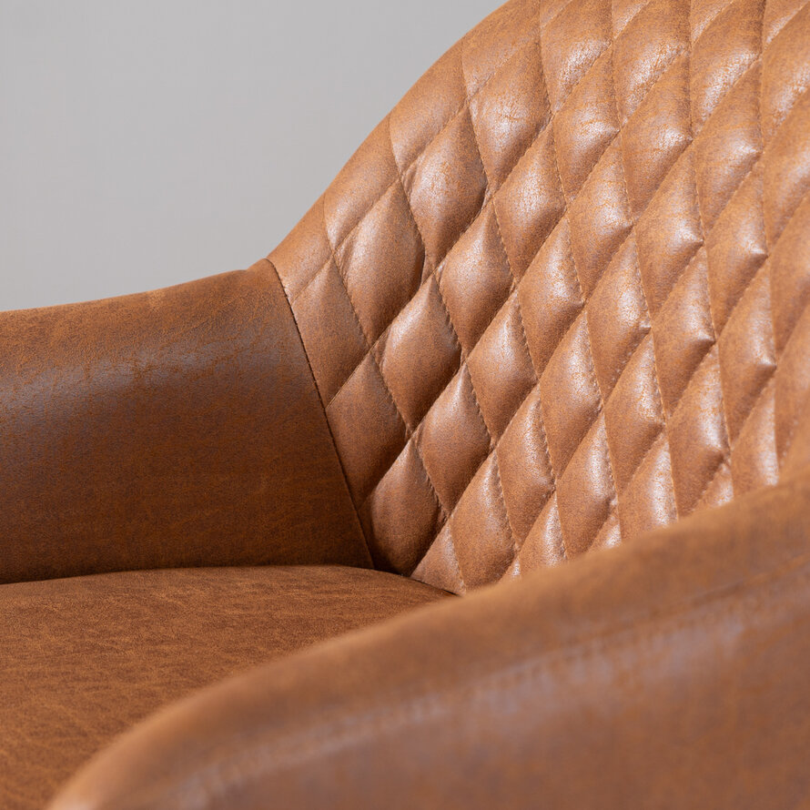 Polsterstuhl Leder Dex  180° Drehbar mit Armlehne Cognac