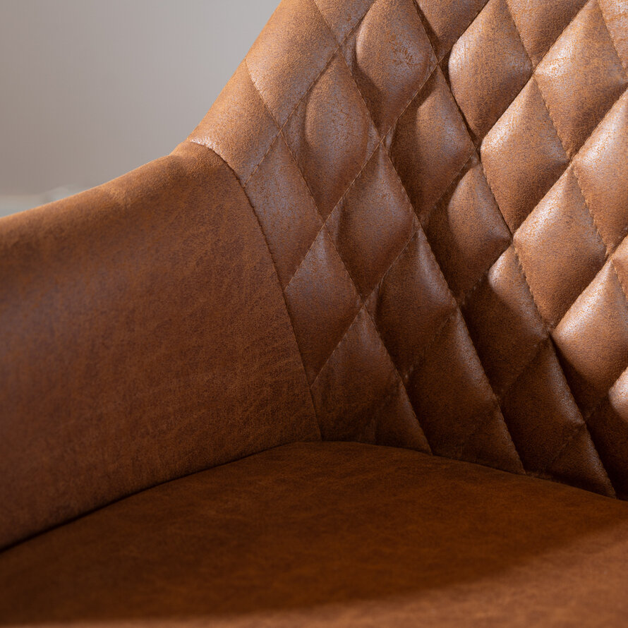 Polsterstuhl Leder Dex  180° Drehbar mit Armlehne Cognac